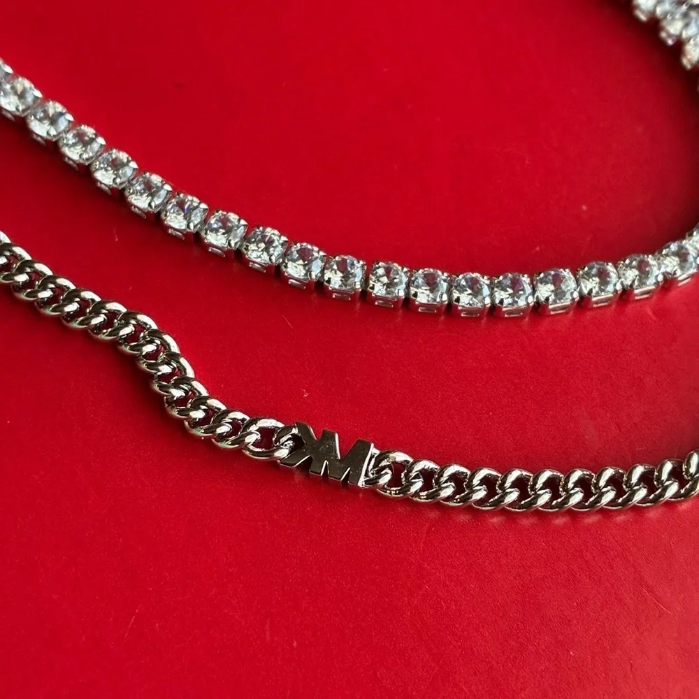 Michael Kors Necklace,Michael Kors Silver and Crystal Necklace